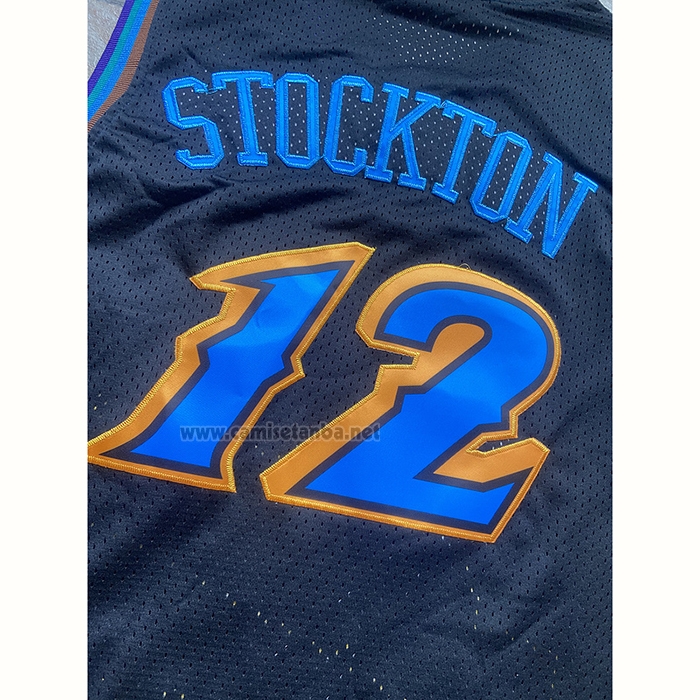 Camiseta Utah Jazz John Stockton #12 Mitchell & Ness 1996-97 Negro